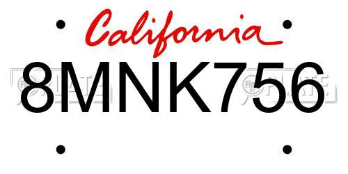 8MNK756 California License Plate
