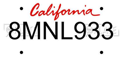 8MNL933 California License Plate