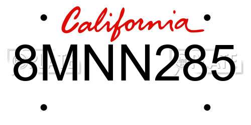 8MNN285 California License Plate