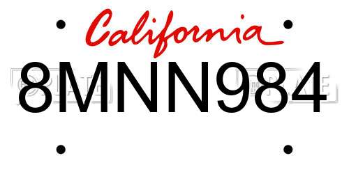 8MNN984 California License Plate