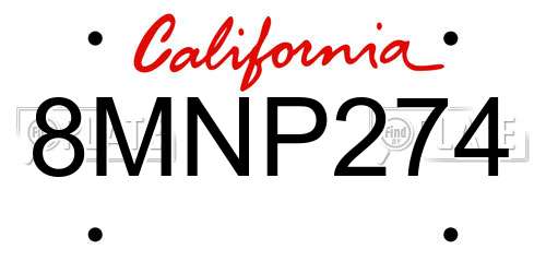 8MNP274 California License Plate