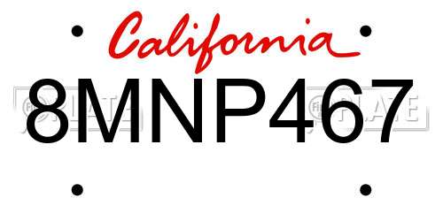 8MNP467 California License Plate