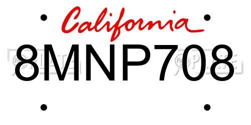 8MNP708 California License Plate