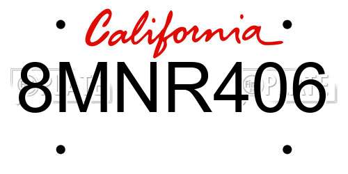 8MNR406 California License Plate