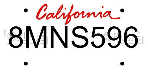 8MNS596 California License Plate
