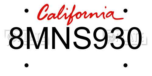 8MNS930 California License Plate