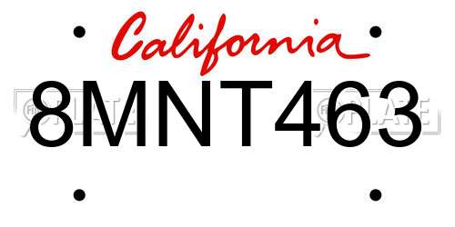 8MNT463 California License Plate