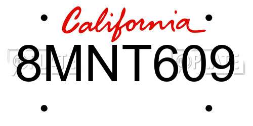 8MNT609 California License Plate