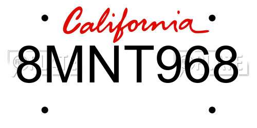 8MNT968 California License Plate