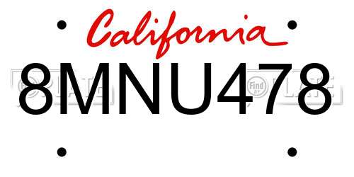 8MNU478 California License Plate