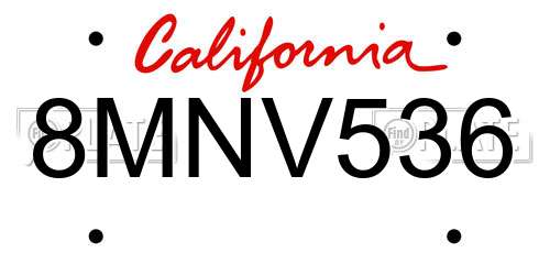 8MNV536 California License Plate