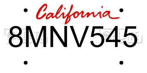8MNV545 California License Plate