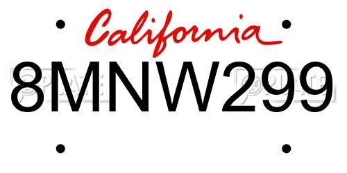 8MNW299 California License Plate