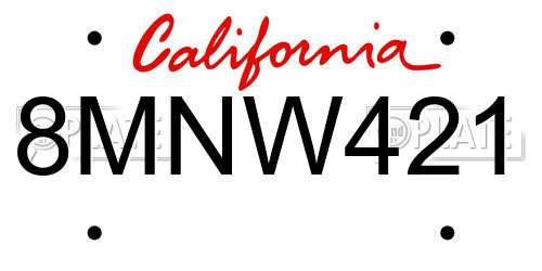 8MNW421 California License Plate