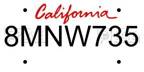 8MNW735 California License Plate