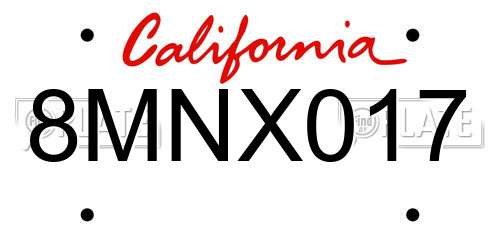 8MNX017 California License Plate