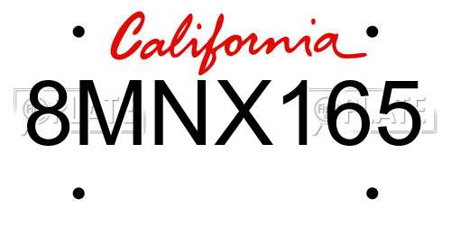 8MNX165 California License Plate