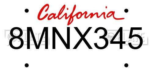 8MNX345 California License Plate