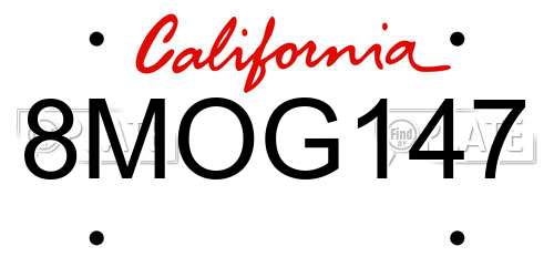 8MOG147 California License Plate