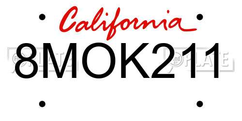 8MOK211 California License Plate