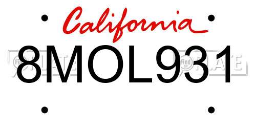 8MOL931 California License Plate
