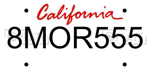 8MOR555 California License Plate
