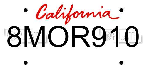 8MOR910 California License Plate