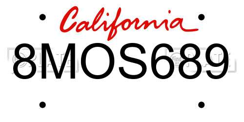 8MOS689 California License Plate