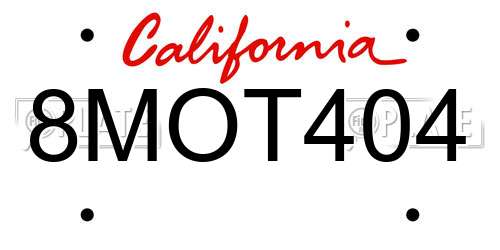 8MOT404 California License Plate