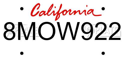 8MOW922 California License Plate