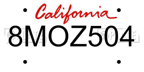 8MOZ504 California License Plate