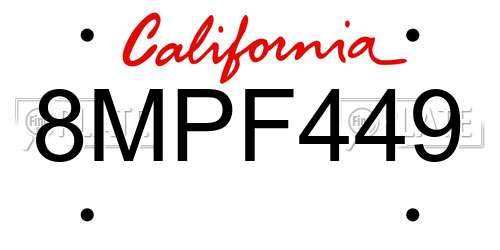 8MPF449 California License Plate