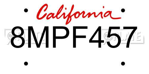 8MPF457 California License Plate
