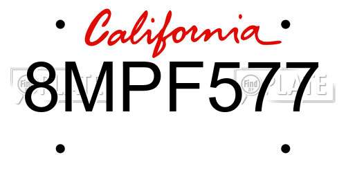 8MPF577 California License Plate