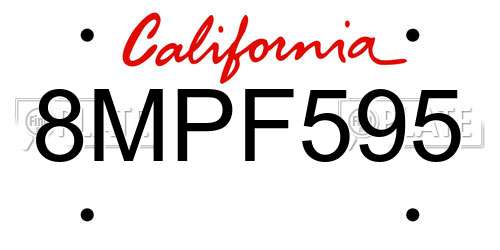 8MPF595 California License Plate