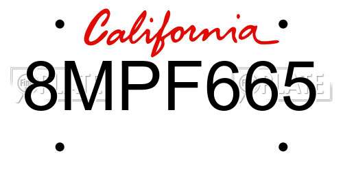 8MPF665 California License Plate