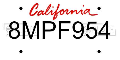 8MPF954 California License Plate
