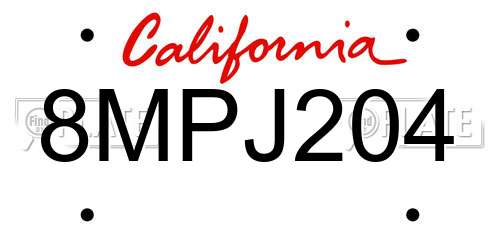 8MPJ204 California License Plate