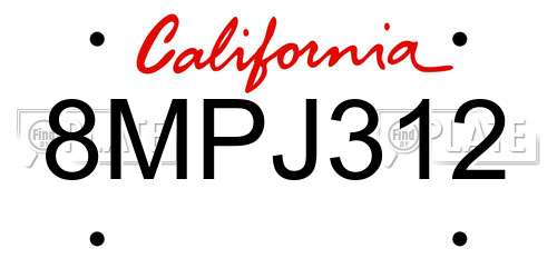 8MPJ312 California License Plate