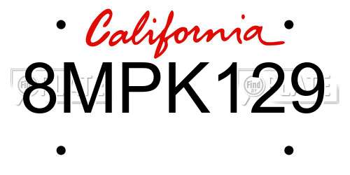 8MPK129 California License Plate