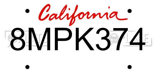 8MPK374 California License Plate