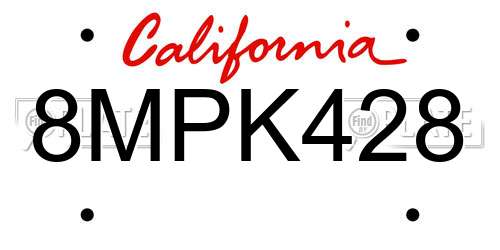 8MPK428 California License Plate