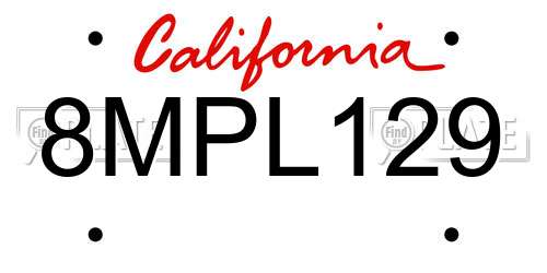 8MPL129 California License Plate