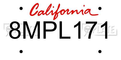 8MPL171 California License Plate