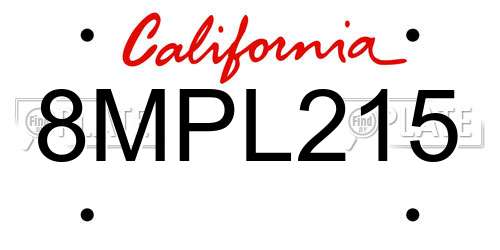 8MPL215 California License Plate