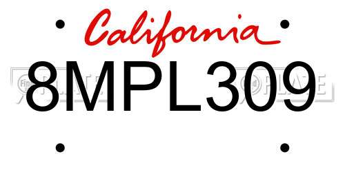 8MPL309 California License Plate