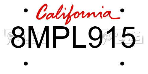 8MPL915 California License Plate