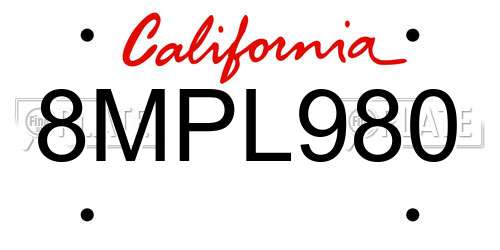 8MPL980 California License Plate