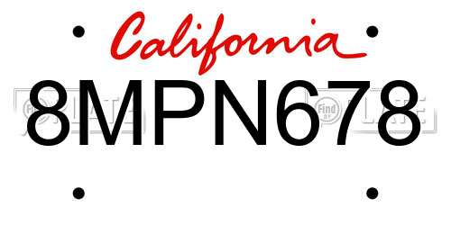 8MPN678 California License Plate
