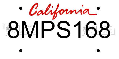 8MPS168 California License Plate